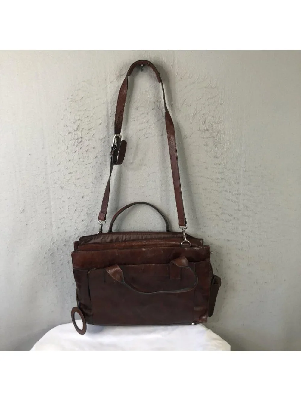 Italian Leather Briefcase Bag Mens Large Brown Zip Crossbody Business Organizer